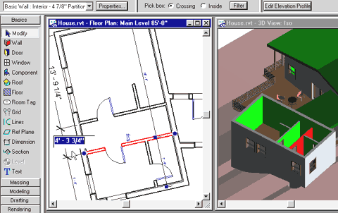 immagine a colori di una schermata del programma Autodesk Revit che mostra come il programma attraverso la modifica di una quaota modifichi le geometrie (fonte: Autodesk Italia)