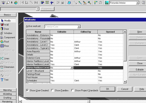 immagine a colori di una schermata del programma Autodesk Revit che mostra come il programma consenta a pi utenti di collaborare attivamente allo stesso progetto utilizzando i workset (fonte: Autodesk Italia)