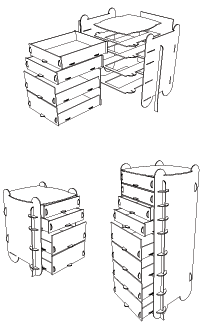 disegno in bianco e nero della cassettiera Dedalo prodotta da Totem Italia. (fonte: http://www.totemitalia.com/)