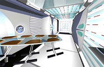 composizione grafica a colori della 'Galley, Wardroom and Food System' (cucina e soggiorno/ pranzo) all'interno del Iss - Habitation Module (fonte: Daniele Bedini)