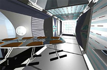 composizione grafica a colori della 'Galley, Wardroom and Food System' (cucina e soggiorno/ pranzo) all'interno del Iss - Habitation Module (fonte: Daniele Bedini)