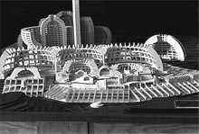 fotografia a colori del modellino di Arcosanti 2000 model - material:foamcore (fonte: http://www.arcosanti.org)