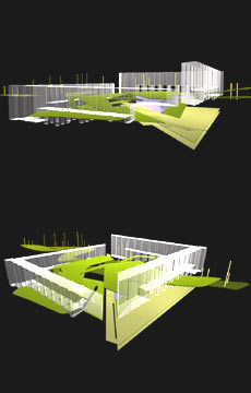 immagine a colori fatte in computer grafica di viste del progetto 'Riprogettare la città moderna' - quartiere Rozzol Melara, a Trieste (fonte: Sherpa)