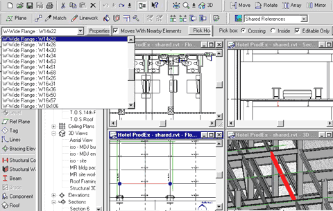 immagine a colori di una schermata del programma Autodesk Revit che mostra i muri portanti e i muri di taglio condivisi dall'architetto e dall'ingegnere strutturale che sono identificati nel modello di dati dell'edificio (fonte: Autodesk Italia)