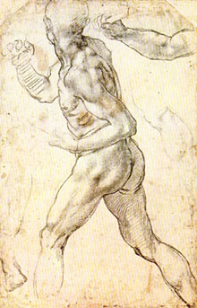 fotografia a colori fi un disegno di M. Buonarroti, studio di nudo volto a sinistra (fonte: Paolo Marzano)