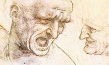 fotografia a colori fi un disegno di Leonardo Da Vinci, studio di due teste di guerrieri (fonte: Paolo Marzano)