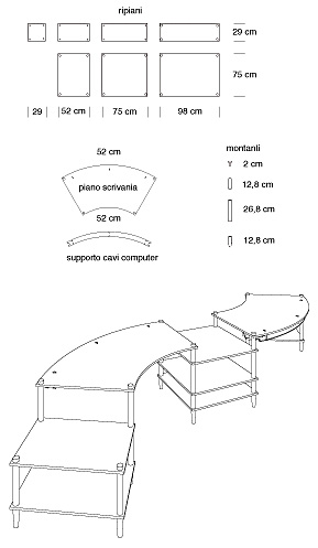 disegni in bianco e nero della struttura modulare Citt prodotta da Totem Italia. (fonte: http://www.totemitalia.com/)