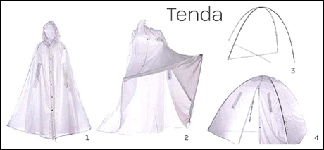 fotografia a colori di una mantella che si trasforma tramite zip in una tenda/igloo. (fonte: sito internet www.cpcompany.com)