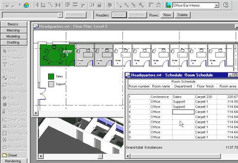 immagine a colori di una schermata del programma Autodesk Revit che mostra come il programma consenta di creare schemi a colori per un numero illimitato di categorie (fonte: Autodesk Italia)