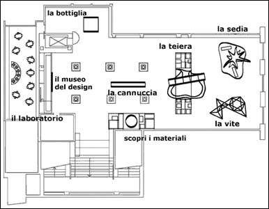 disegno in bianco e nero della pianta della mostra Idea (fonte: www.ideamuba.it)