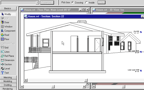 immagine a colori di una schermata del programma Autodesk Revit che mostra come il programma consenta di mantenere sempre aggiornate le varie viste di un medesimo progetto, in questo caso un prospetto (fonte: Autodesk Italia)